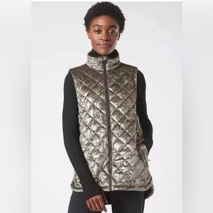 Athleta Whisper Metallic Velvet Vest SIZE XS  Coffee House Brown Featherless